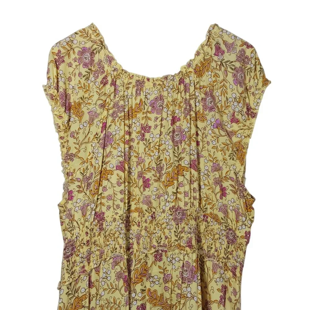 Old Navy Waist-Defined Short-Sleeve Printed Maxi Dress Yellow/Pink Floral XXL - Picture 7 of 10